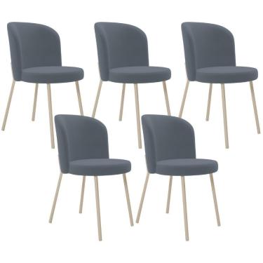 Imagem de Kit 05 Cadeiras Para Sala De Jantar Cozinha Estofada Gavi Arena L02 Suede Cinza - Lyam Decor