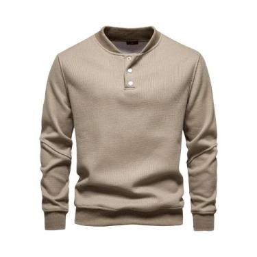 Imagem de Suéter Masculino De Inverno Com Forro De Lã E Botões, Cor Sólida, Casu