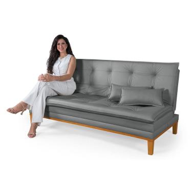 Imagem de Sofá Cama Mobly Estofado em Corino Pés em Madeira Reforçado