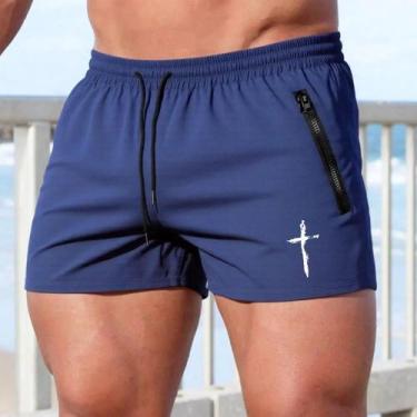 Imagem de Calções De Natação Masculinos De Verão Com Estampa Cruzada, Shorts De 