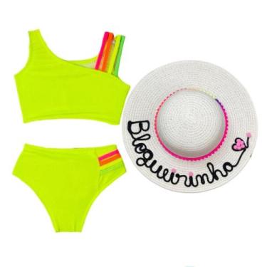 Imagem de Kit Moda Praia Biquíni Infantil Com Chapéu De Praia Blogueirinha - AK 