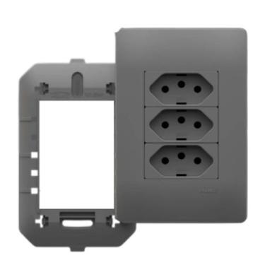 Imagem de Conjunto Tomada Tripla 20a 3 Pinos 4x2 Habitat Onix Chumbo Fame