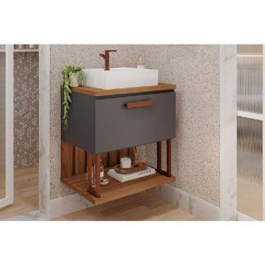 Imagem de Gabinete De Banheiro Balcão Duna 1 Porta Com cuba 60cm Titanio-freijo - Mgm