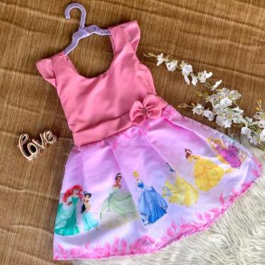 Imagem de Vestido Infantil Princesas Rosa Bebê Festa Passeio Aniversário Temátic