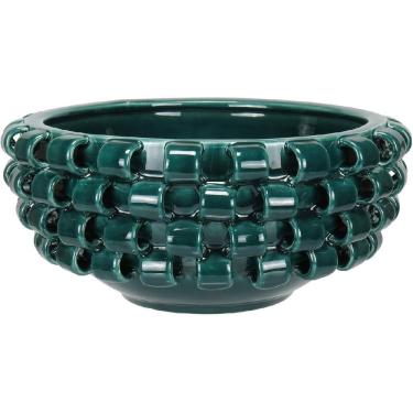 Imagem de CENTRO MESA DECORATIVO FRUTEIRA HOME&CO CERÂMICA 14x30x30cm AZUL PETROLEO