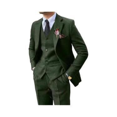 Imagem de Terno De Casamento Masculino Em Tweed Marrom 3 Peças Com Lapela Entalh
