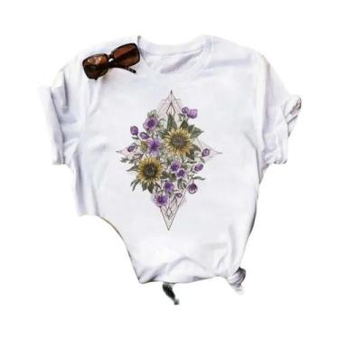 Imagem de Camiseta Preta Com Estampa De Borboleta E Girassol Kawaii Para Mulhere