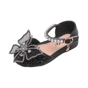 Imagem de Sapatos De Dança Para Meninas Com Lantejoulas, Laço De Renda E Pérolas