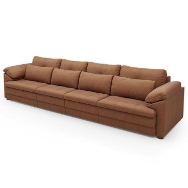 Imagem de Sofá Retrátil 4 Lugares Para Sala 339cm Dijon Couro Mel S07 - Mpozenato