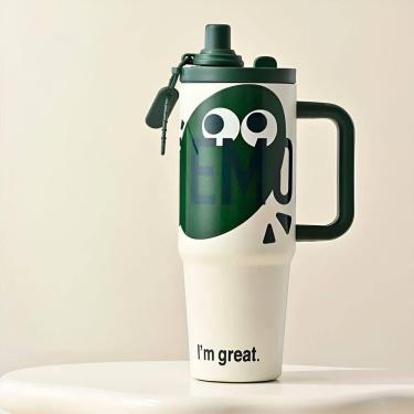 Imagem de Copo Térmico 900ml Com Canudo – Mantém Bebidas Quentes E Geladas, Anti-derramamento verde