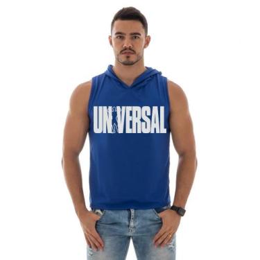 Imagem de Camiseta Regata Capuz Masculina Liso Academia Treino Universal, Azul, 