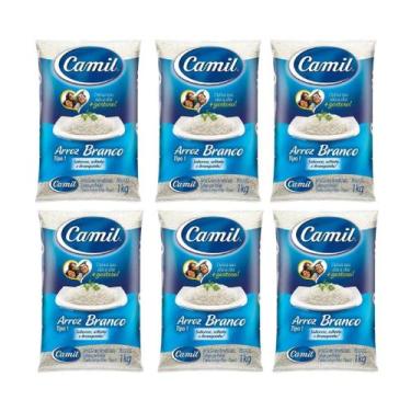 Imagem de Arroz Branco Tipo 1 Camil Pacote 1kg - 6 pacotes