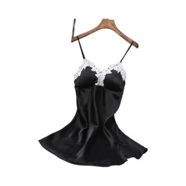 Imagem de Camisola Sexy De Seda Com Renda Para Mulheres, Com Alças Em Laço, Roup