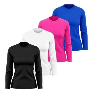 Imagem de Kit 4 Camisetas Manga Longa Segunda Pele Feminina Lisa Dry Academia Fit-Feminino