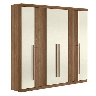 Imagem de Guarda Roupa Casal Ripado 6 Portas Buriti Jatobá Areia Acetinado - Santos Andirá