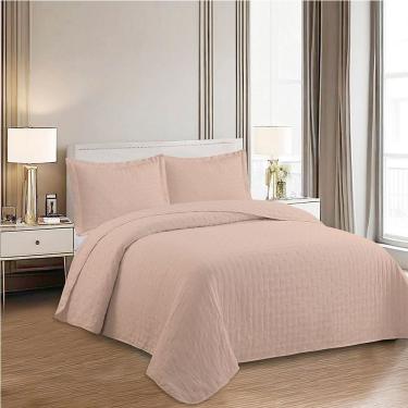 Imagem de Kit Cobre Leito Colcha Anarruga Nuvem  3 Peças Casal 220x240cm Rosa Peach Sonhare