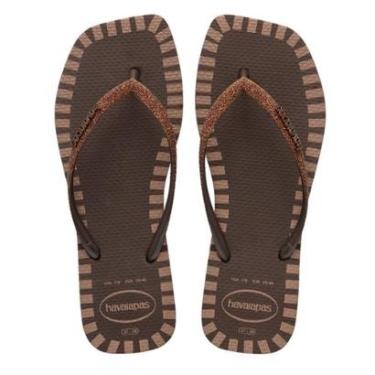 Imagem de Chinelo Havaianas Feminino Square Glitter Contour - Café-Feminino