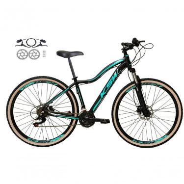 Imagem de Bicicleta Feminina Aro 29 Ksw Mwza 24v Freios Disco Hidráulicos Garfo Suspensão Pneu Faixa Bege - Preto-azul Tam.15
