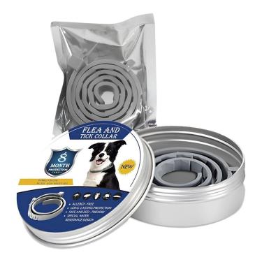 Imagem de Coleira Antipulgas Para Cães Ajustável 63cm Cinza óleo Essencial Com Caixa De Alumínio