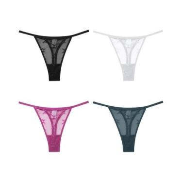 Imagem de Conjunto De 4 Tangas De Renda De Cintura Baixa Confortáveis, Calcinhas