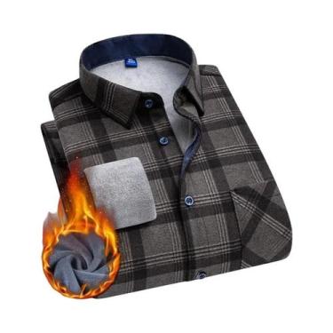 Imagem de Camisa Masculina 5XL De Fleece Grosso E Quente, Manga Longa, Xadrez, N