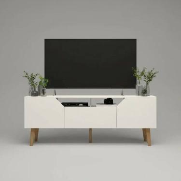 Imagem de Rack para Tv 52 Polegadas 3 Portas e Nichos Estilo Retrô Branco