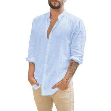 Imagem de Camisa De Verão Masculina plus Size Em Algodão E Linho De Manga Longa,