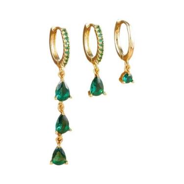 Imagem de Brincos De Argola Femininos Em Aço Inoxidável Com Zircônia, Kit 3 Peça