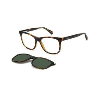 Imagem de Armação De Óculos Polaroid Clip On Pld6202/cs 086 53 Marrom Brilho-Feminino