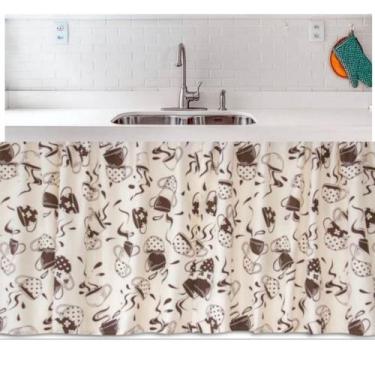 Imagem de Cortina para Pia Cozinha Oxford Estampada 140x80cm Lavável e Não Preci