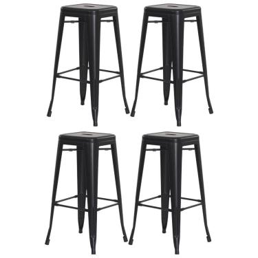 Imagem de Kit 4 Banquetas Tolix Iron Design Industrial Preto Fosco 76 cm Aço Cozinha Bar Bistrô B...