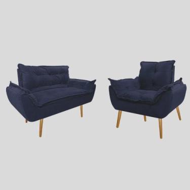Imagem de Kit 01 Poltrona +01 Namoradeira Opala com fibra Siliconada Suede azul 