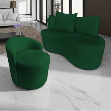 Imagem de Kit Namoradeira + Poltrona Yara Orgânica Bouclé Verde - Mazzero Decor
