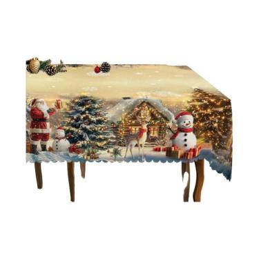 Imagem de Toalha De Mesa Vintage Caqui Com Padrões De Papai Noel E Renas Para De