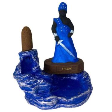 Imagem de Incensário cascata Ogum Azul 12 cm resina - Lua Mística - 100% Origina