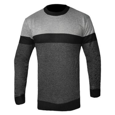 Imagem de Suéter Masculino Poliamida Gola Redonda Manga Longa Slim - Klizz, Cinz