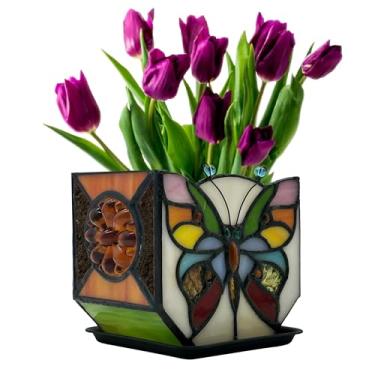 Imagem de Entlityful Vaso de borboleta de vitral feito à mão, lindos vasos para plantas de interior, vaso decorativo de flores, vaso de cacto, com drenagem, decoração de jardim doméstico