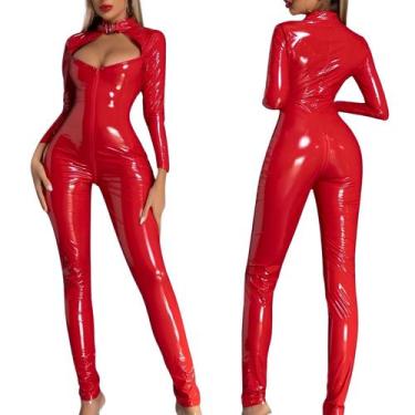 Imagem de Macacão Catsuit Alto Brilho Vinil Festa Fantasia Show Evento Feira Cor