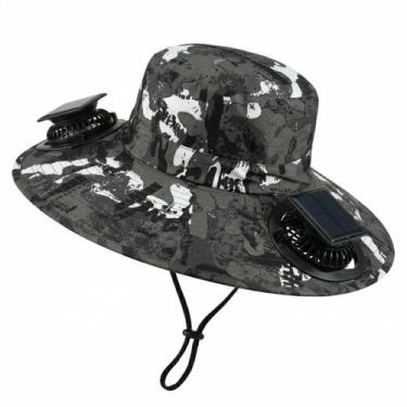 Imagem de Chapéu com Ventilador Solar Recarregável UV Pesca Outdoor Praia Verão 