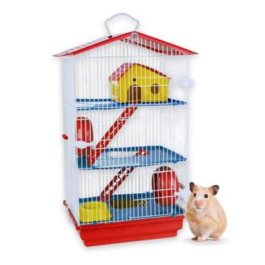Imagem de Gaiola Para Hamster 3 Andares Cor Vermelho Teto Plástico Pet - Jel Pla