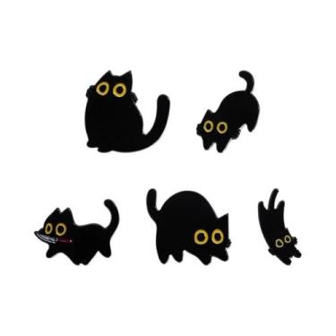 Imagem de Broche De Esmalte Gato Preto Desenho Animado Olhos Grandes Gatinho Ani