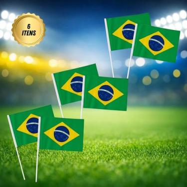 Imagem de Bandeirinha do Brasil com Haste 30cm Tecido Copa Escolha Quantidade Qu