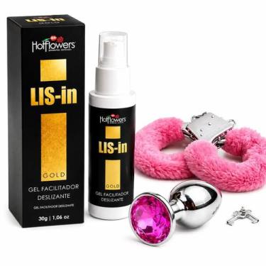 Imagem de Kit Lisin, Plug Metal P Magenta e Algema De Metal Pelúcia Rosa - Hot F