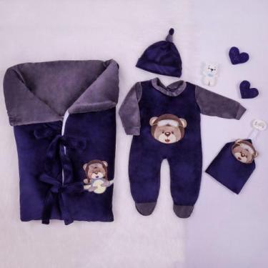 Imagem de Saída Maternidade Menino Urso Aviador Com Saco de Dormir Plush Macio B