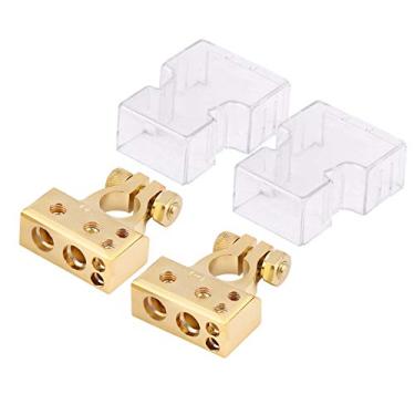 Imagem de Grampo do terminal bateria, 1 par conector de bateria resistente ao desgaste anti-oxidação para calibre 0/1 2 4 8 AWG(ouro)