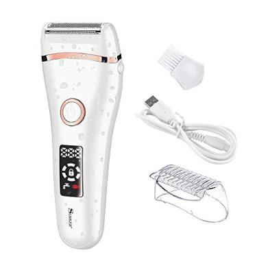 Imagem de Elétrica indolor lady shaver para mulher carregamento usb biquíni trimmer para todo o corpo à prova dwaterproof água display lcd molhado & seco usando (Branco)