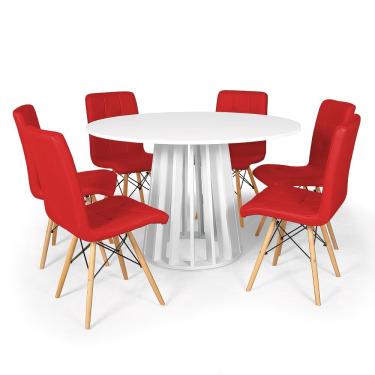 Imagem de Conjunto Mesa de Jantar Redonda Talia Branca 120cm com 6 Cadeiras Eiffel Gomos - Vermelho