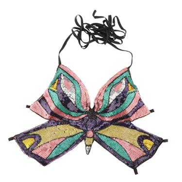 Imagem de Fancyes Top cropped de lantejoulas para festa bandagem festival de dança sutiã com glitter, PRETO