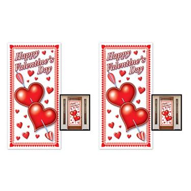 Imagem de Beistle Capas de porta Happy Valentine's Day, 2 peças, 76 cm x 1,5 m, vermelho/branco