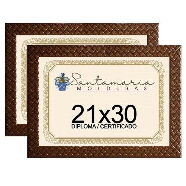 Imagem de Kit 2 Molduras Diploma A4 21x30 3cm Relevo Marrom